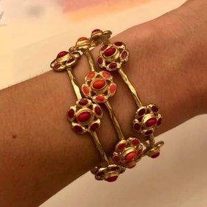 Marlyn Schiff Pink and Gold Flower Bangle Set